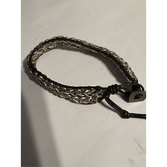 Nice vintage Nakamol Black Cord Silver Tone Chain Bracelet 10.5 inch - Picture 1 of 6
